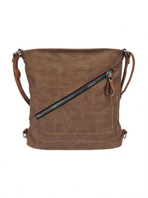 Střední středně hnědý kabelko-batoh 2v1 s šikmým zipem