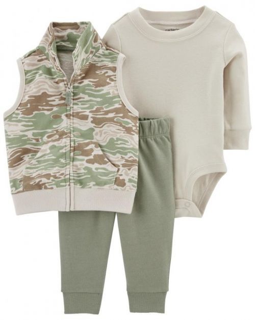 CARTER'S Set 3dílná vesta, tepláky, body dl. rukáv Green Camo kluk NB/ vel. S 56