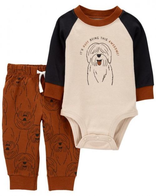 CARTER'S Set 2dílný tepláky, body dl. rukáv Brown Dog chlapec NB/ vel. 56