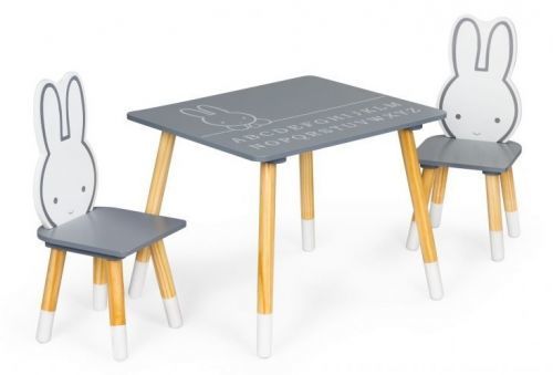ECO TOYS ECO TOYS  Dětský nábytek, stoleček + dvě židličky, Králíček - šedá/bílá