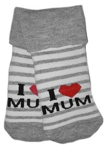 Kojenecké froté bavlněné ponožky I Love Mum, bílo/šedé proužek, vel. 80/86 80-86 (12-18m)