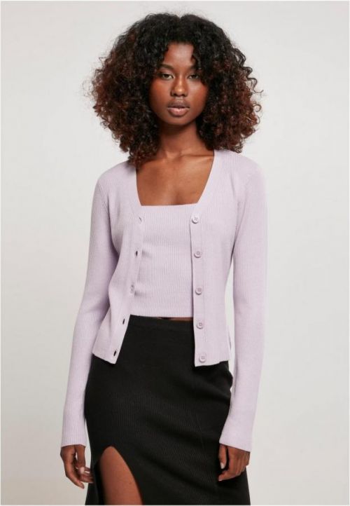 Ladies Short Rib Knit Cardigan - lilac 3XL