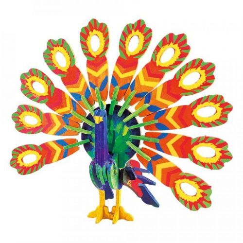 RoboTime Dřevěná skládačka Páv+ barvy a štětec