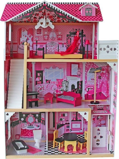 Infantastic Velký dřevěný domeček pro panenky s osvětlením