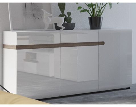 Široká úložná komoda Linate, bílý lesk/dub