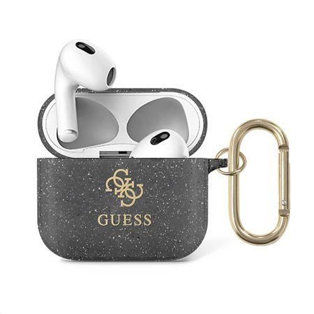 GUA3UCG4GK Guess 4G TPU Glitter Pouzdro pro Airpods 3 Black