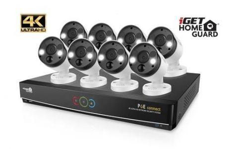 iGET HOMEGUARD HGNVK164908 - Ultra HD 4K systém s PoE napájením, 16-kanálové NVR + 8x HGNVK936CAM 4K kamera, HGNVK164908