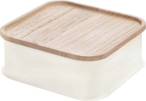 Bílý úložný box s víkem ze dřeva paulownia iDesign Eco, 21,3 x 21,3 cm