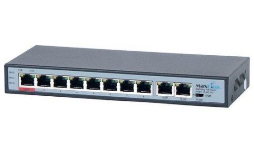 MaxLink PoE switch PSBT-10-8P-250, 10x LAN/8x PoE 250m, 802.3af/at/bt, 120W, 10/100Mbps, PSBT-10-8P-250