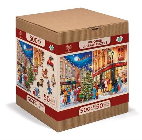WOODEN CITY Dřevěné puzzle Vánoční ulice 2v1, 505 dílků EKO