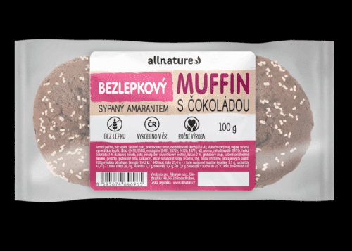 ALLNATURE Bezlepkový Muffin s čokoládou sypaný amaranthem 100 g