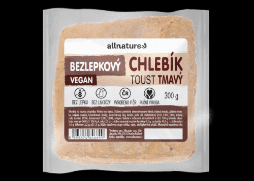 ALLNATURE Bezlepkový toastový chlebík tmavý 300 g