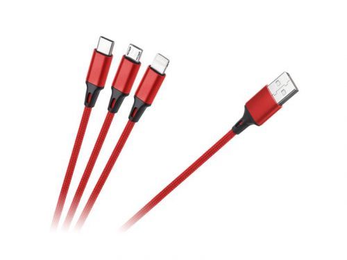 Kabel REBEL USB 3v1 červený 1m