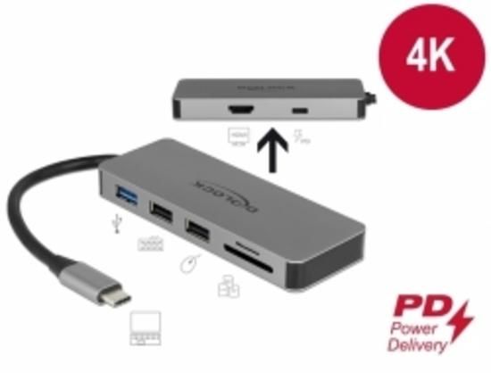 Delock Dokovací stanice USB Type-C™ pro mobilní zarízení 4K - HDMI / Hub / SD / PD 2.0, 87743