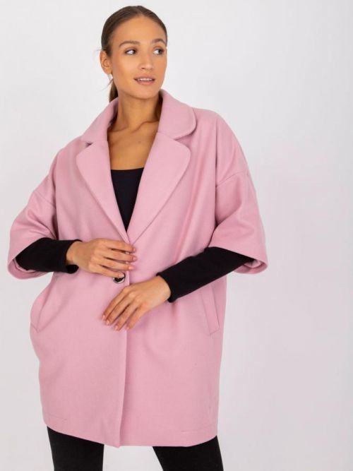 SVĚTLE RŮŽOVÝ VOLNÝ KABÁTEK ALIZ NA KNOFLÍK -CHA-PL-0409.30X-LIGHT PINK Velikost: S/M