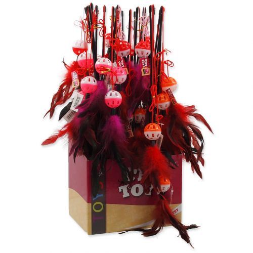 Hračka MAGIC CAT prut míček plastový s pírky 22 cm + 50 cm