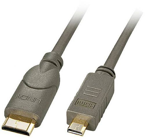 HDMI kabel LINDY [1x mini HDMI zástrčka C - 1x micro HDMI zástrčka D] šedostříbrná 1.00 m