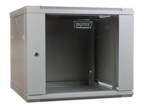 DIGITUS Wall Mount Cabinet 19`` 9U 501/600/450mm, glass door, grey, unmounted, DN-WU19 09U/450