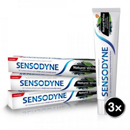 Sensodyne Natural White zubní pasta s aktivním uhlím 3x75 ml