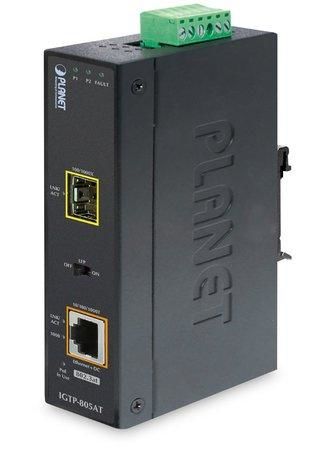 PLANET IGTP-805AT PoE konvertor 802.3at, 1x 1000Base-T,1x 100/1000Base-X, SFP, -40 až 75 st.C, EFT+ESD, IGTP-805AT
