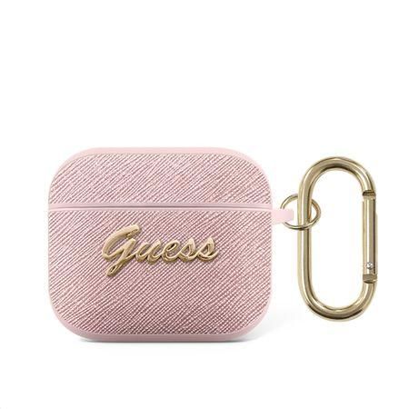 GUA3SASMP Guess Saffiano PC/PU Metal Logo Pouzdro pro Airpods 3 Pink