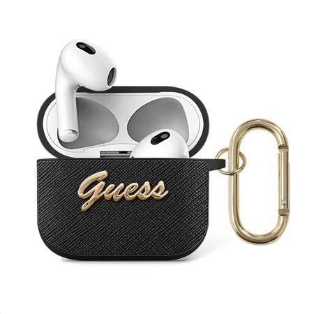 GUA3SASMK Guess Saffiano PC/PU Metal Logo Pouzdro pro Airpods 3 Black