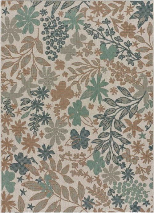 Béžovo-zelený venkovní koberec Universal Floral, 115 x 115 cm