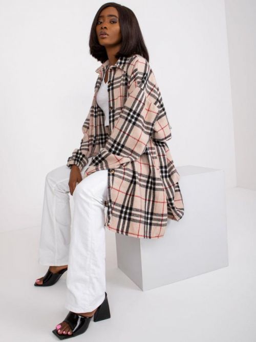 SVĚTLE BÉŽOVÁ ASYMETRICKÁ KÁROVANÁ KOŠILE BONNIE EM-KS-180-2.97-LIGHT BEIGE Velikost: ONE SIZE