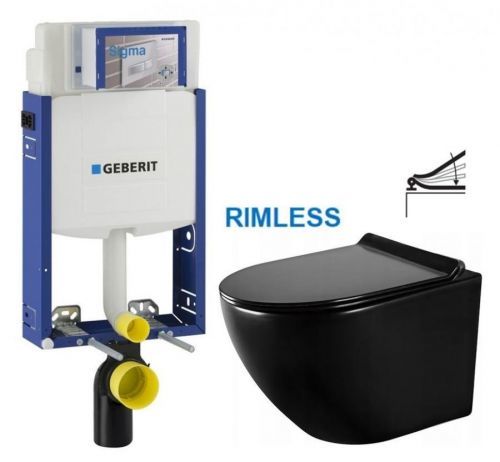 GEBERIT KOMBIFIX ECO, nádržka UP 320 bez ovládací desky + WC MEXEN LENA ČERNÁ Rimless + SEDÁTKO 110.302.00.5 ME01