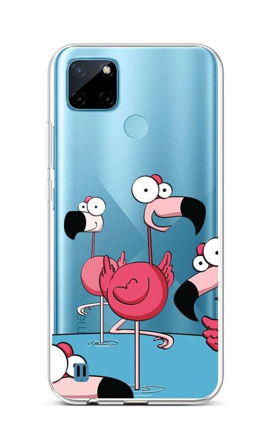 Kryt TopQ Realme C21Y silikon Cartoon Flamingos 69929