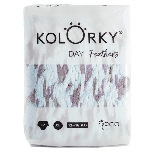 KOLORKY DAY Jednorázové EKO plenky peří XL (12-16 kg) 17 kusů