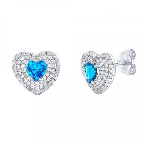 Stříbrné náušnice srdce Susan s pravým modrým topazem a Brilliance Zirconia  - MW11360ETS