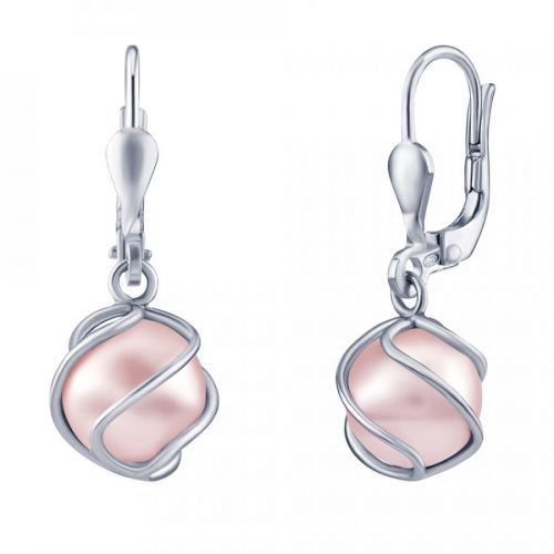 SILVEGO stříbrné náušnice s růžovou Swarovski Perlou - SILVEGOB31644SWP