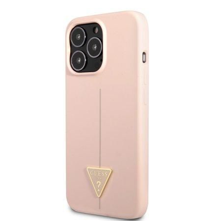 GUHCP13LSLTGP Guess Silicone Line Triangle Zadní Kryt pro iPhone 13 Pro Pink