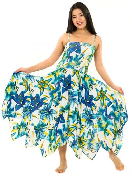 Himalife Šaty-sukně 2v1 Dawa Lilie - bílá s tyrkysovou Velikost: S/M