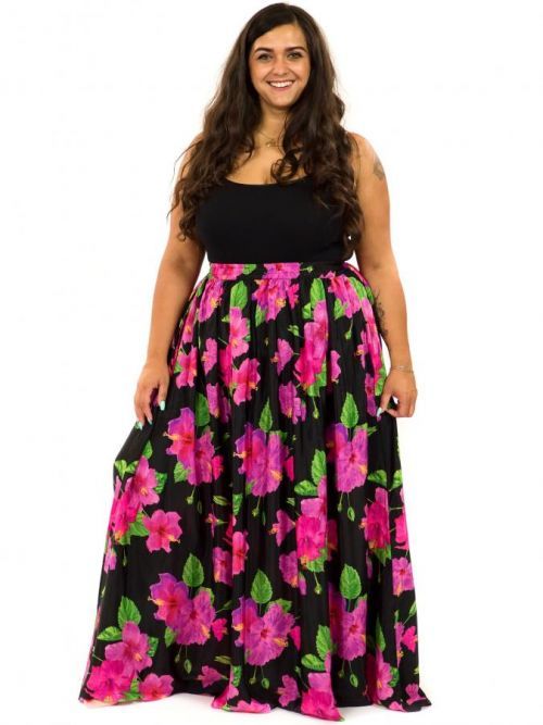 Himalife Maxi sukně s kapsami Ibišek - černá s růžovou Velikost: S/M