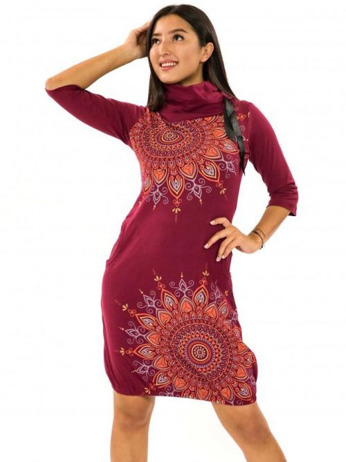 Himalife Balonové šaty s límcem Tara - vínová Velikost: XXL
