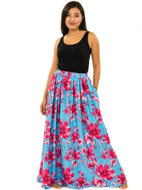 Himalife Maxi sukně s kapsami Kora - tyrkysová s růžovou Velikost: S/M