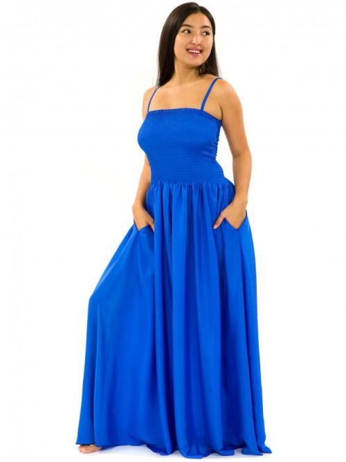 Himalife Dlouhé šaty s kapsami Plain - královská modrá Velikost: S/M