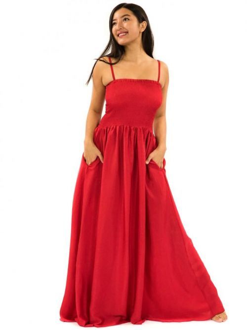 Himalife Dlouhé šaty s kapsami Plain - červené Velikost: S/M