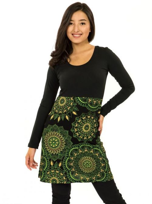 Himalife Šaty s dlouhým rukávem Kaika - černá se zelenou Velikost: XXL