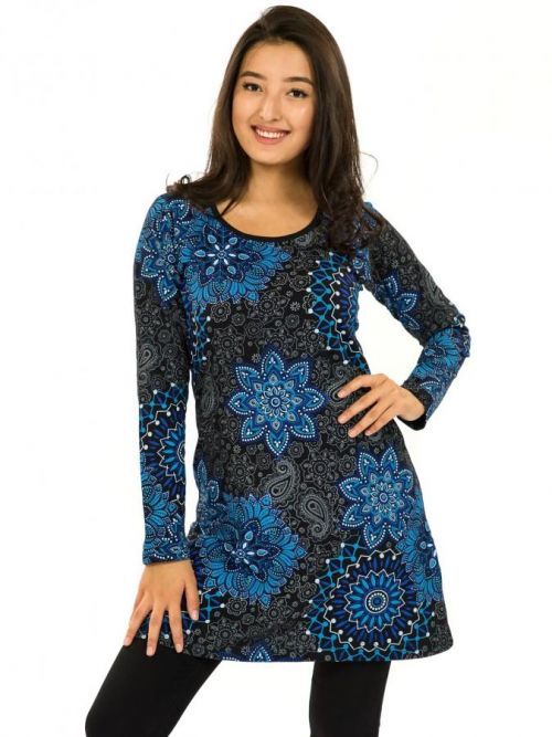 Himalife Šaty s dlouhým rukávem Sambora - černá s modrou Velikost: S