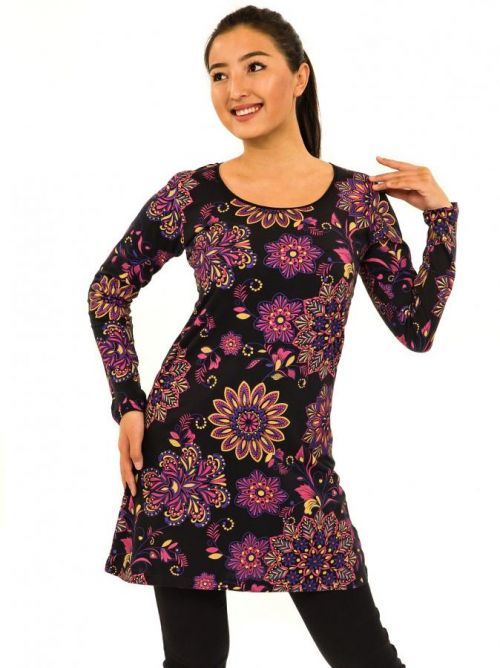 Himalife Šaty s dlouhým rukávem Moya - černá s růžovou Velikost: XXL