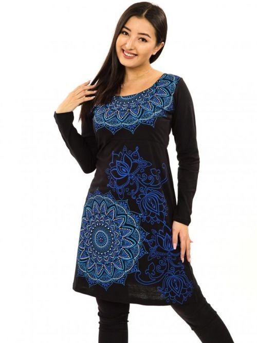 Himalife Šaty s dlouhým rukávem Taila - černá s modrou Velikost: S