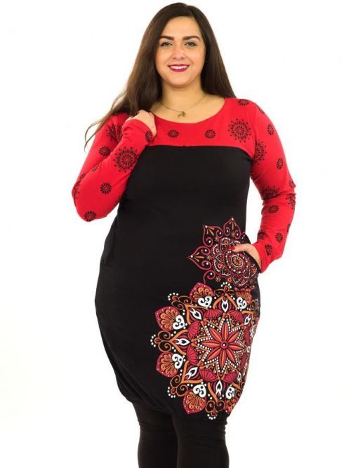 Himalife Balonové šaty s dlouhým rukávem Aruba - černá s červenou Velikost: S