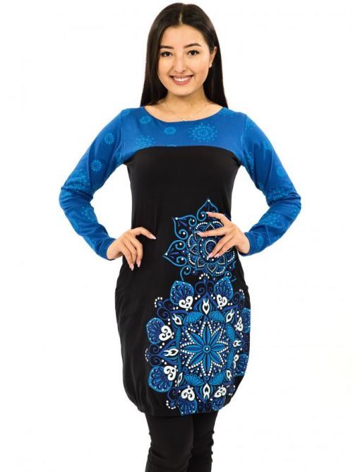 Himalife Balonové šaty s dlouhým rukávem Aruba - černá s modrou Velikost: S