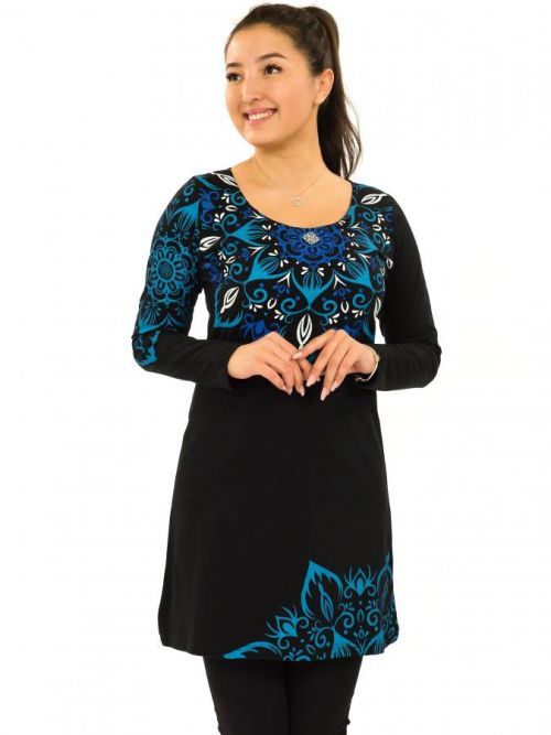 Himalife Šaty s dlouhým rukávem Loa - černá s modrou Velikost: S