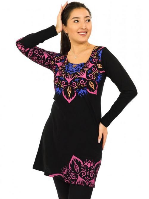 Himalife Šaty s dlouhým rukávem Loa - černá s růžovou Velikost: S