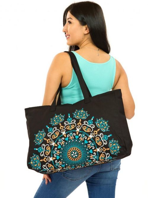 Himalife Maxi kabelka Nayla - černá s tyrkysovou a žlutou