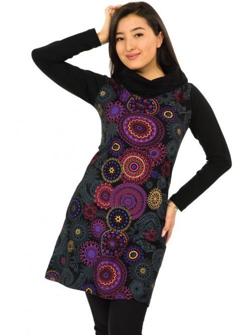 Himalife Tunika / šaty s límcem Sarita - černá s růžovou Velikost: S